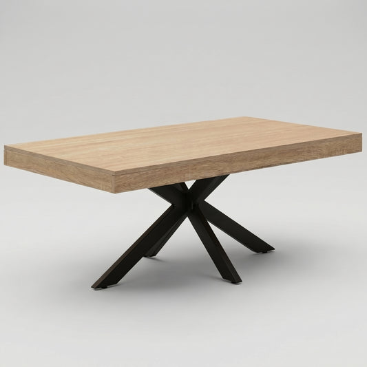 Table basse design industriel 110 cm plateau bois et pied croisé noir