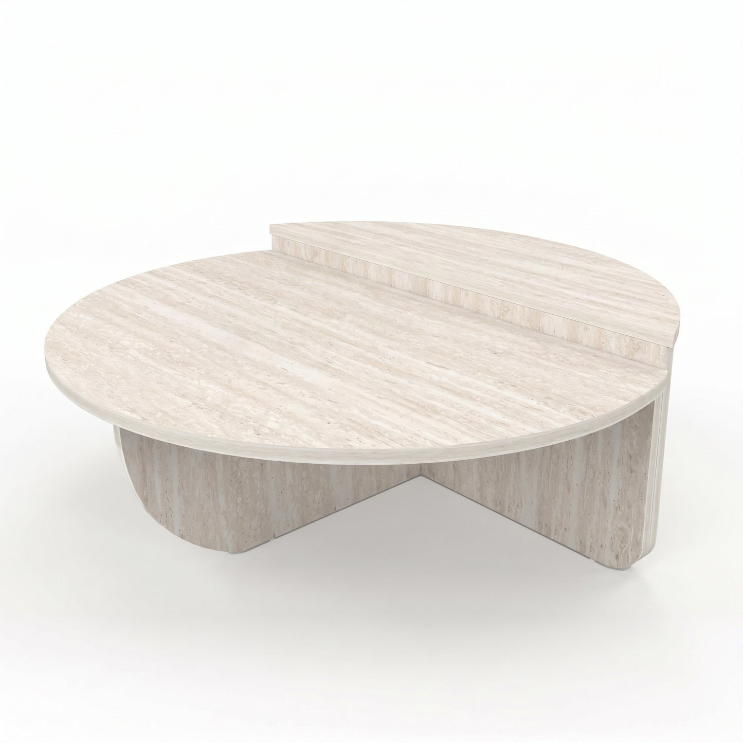 Lot de 2 Tables Basses Rondes Asymétriques Effet Travertin 90 cm