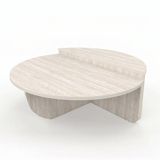 Lot de 2 Tables Basses Rondes Asymétriques Effet Travertin 90 cm