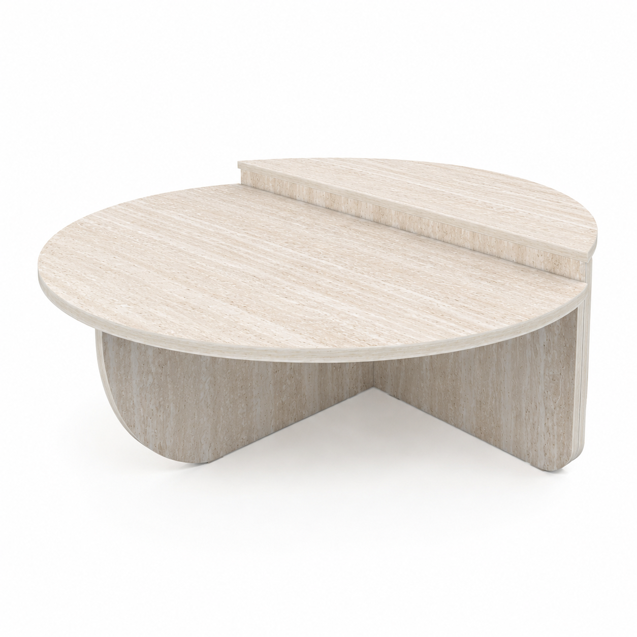 Lot de 2 Tables Basses Rondes Asymétriques Effet Travertin 90 cm