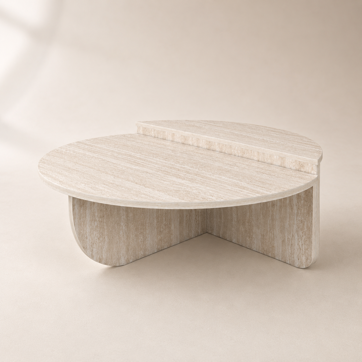 Lot de 2 Tables Basses Rondes Asymétriques Effet Travertin 90 cm