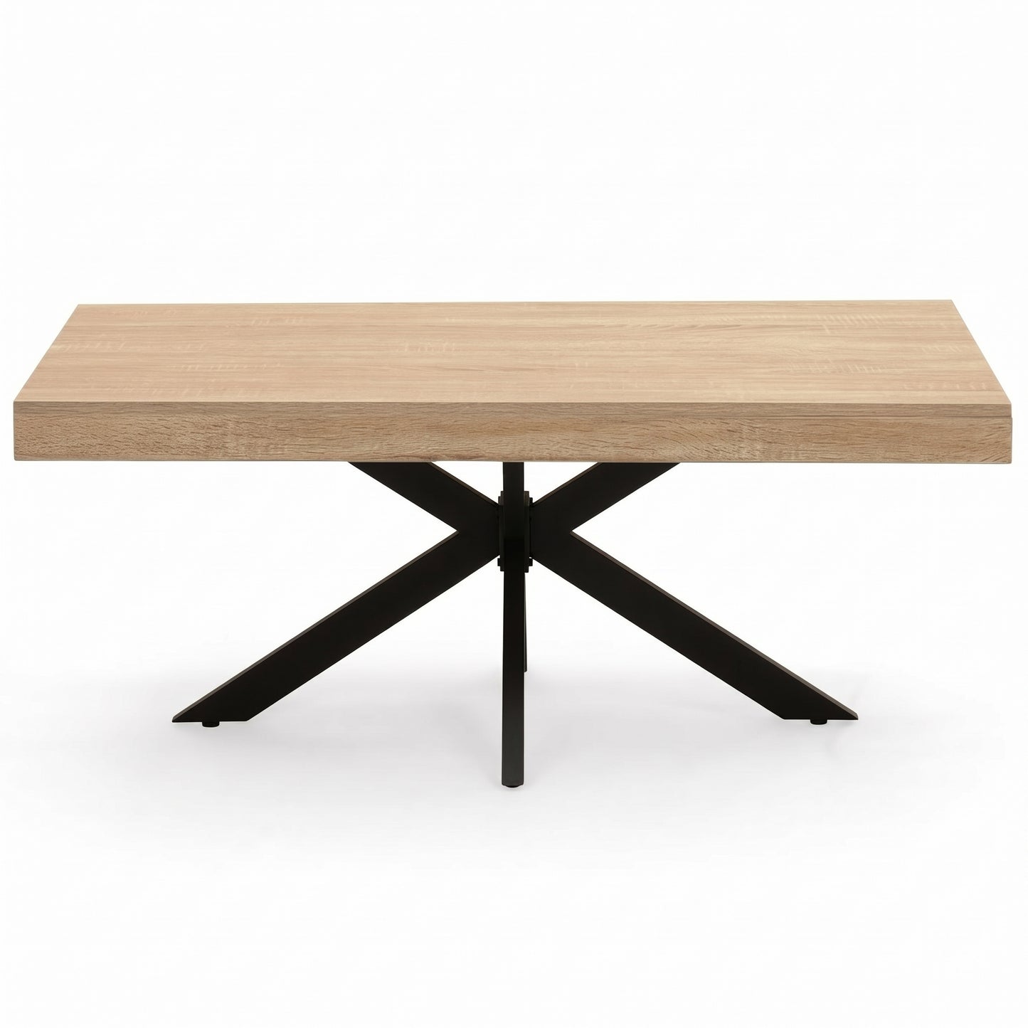 Table basse design industriel 110 cm plateau bois et pied croisé noir