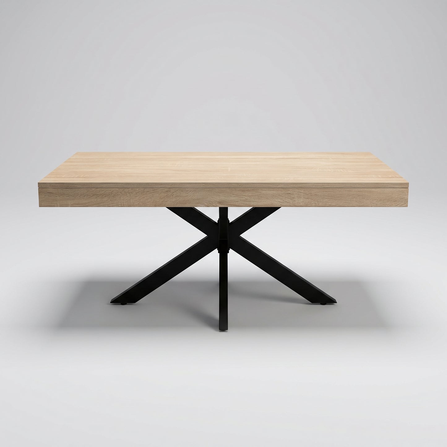 Table basse design industriel 110 cm plateau bois et pied croisé noir
