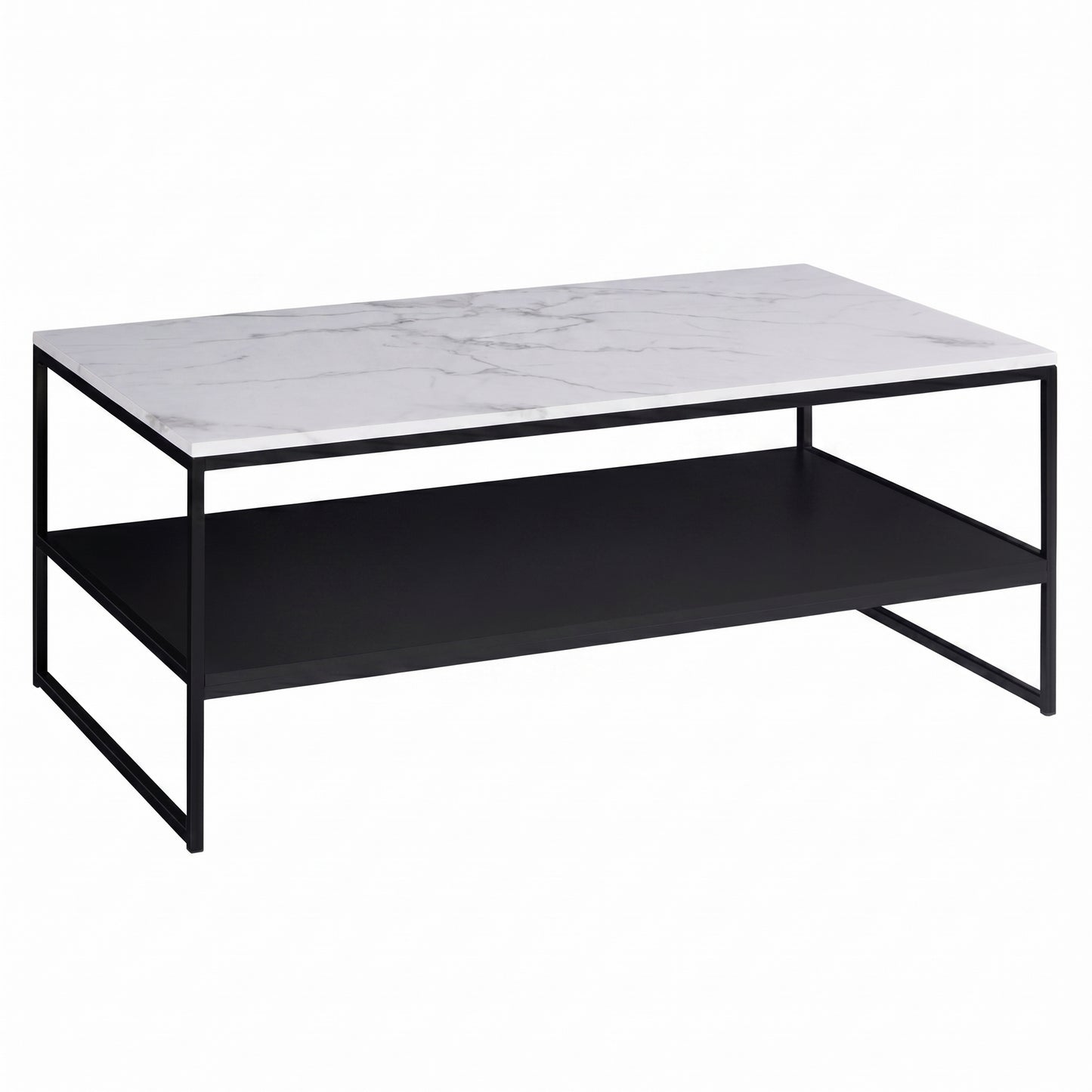 Table basse double plateau effet marbre blanc et noir 113 cm métal design moderne