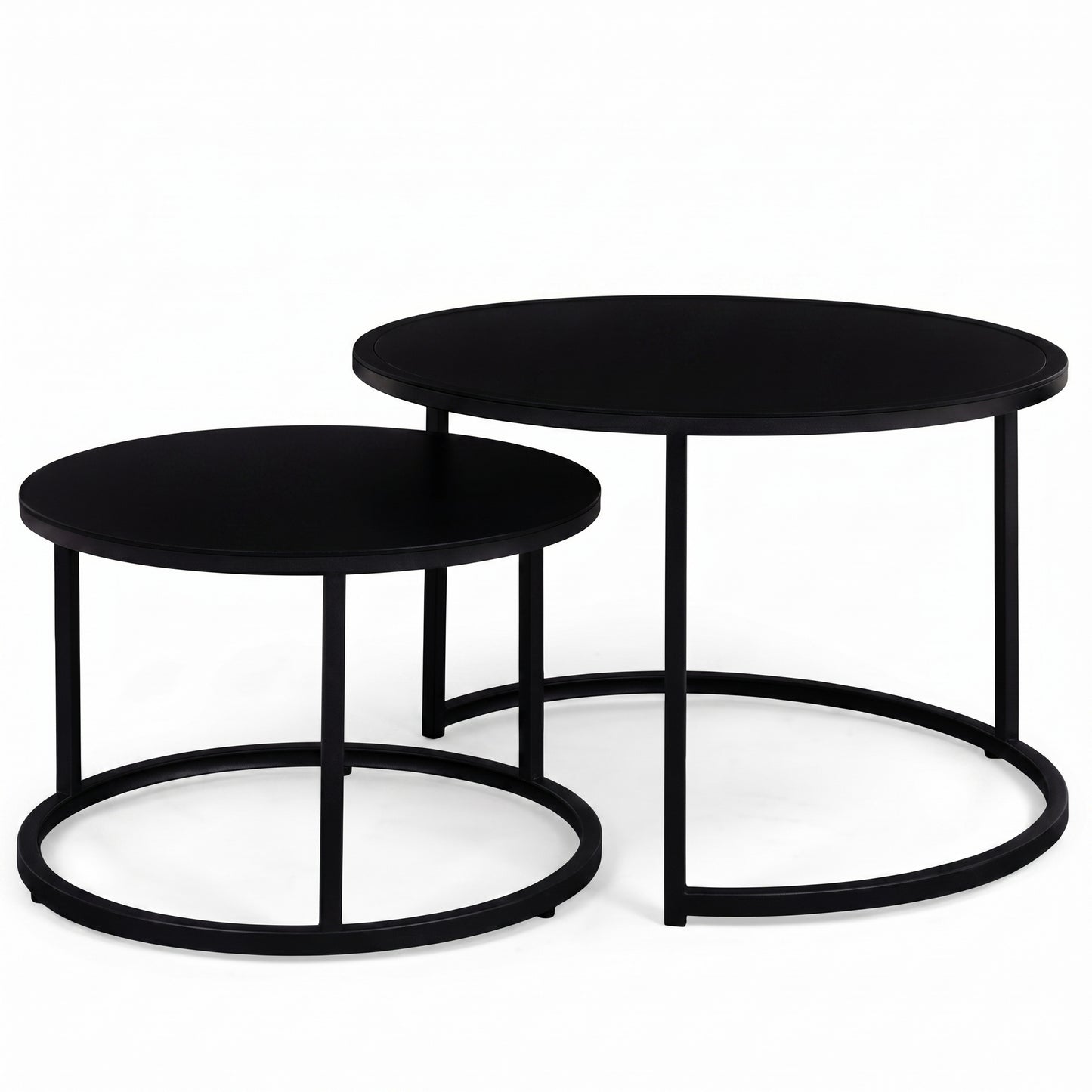 Lot de 2 Tables Basses Gigognes Rondes Métal Noir – Design Industriel Moderne – 54/70 cm