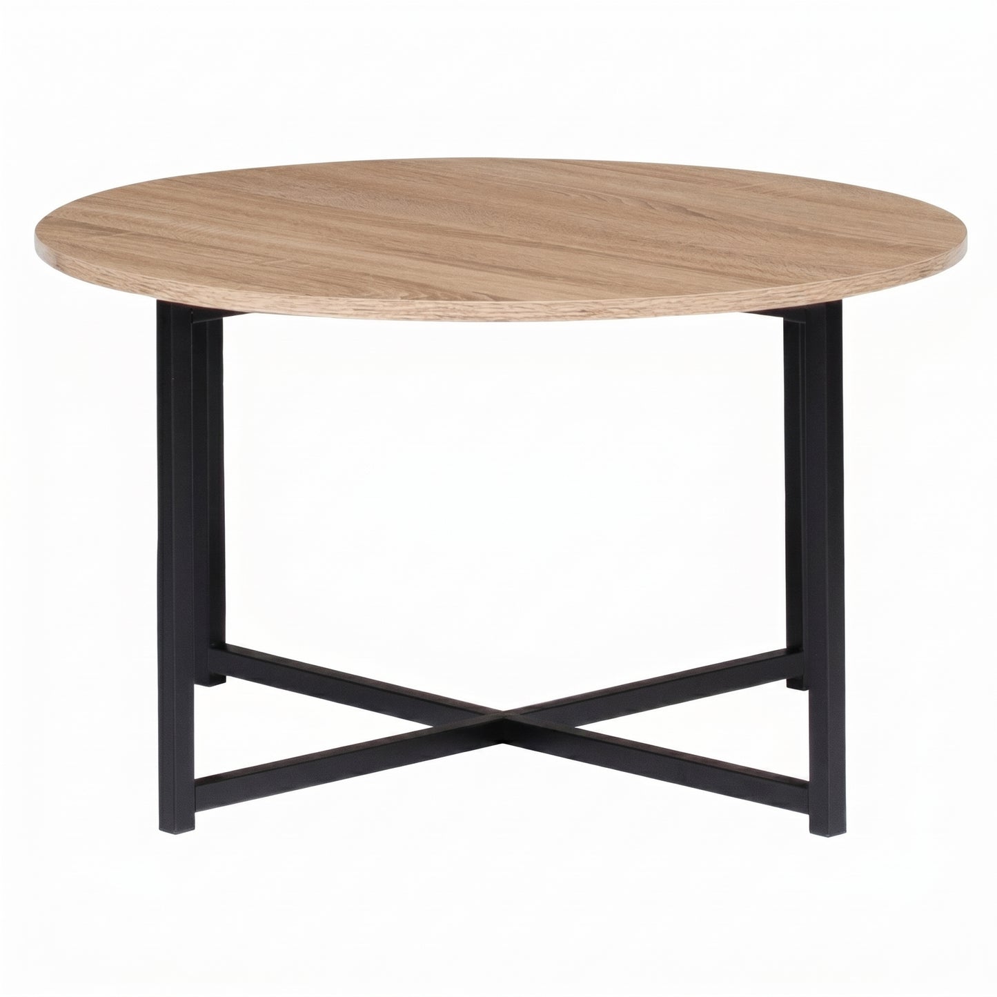 Table basse ronde industrielle 70 cm bois et métal noir – design moderne salon