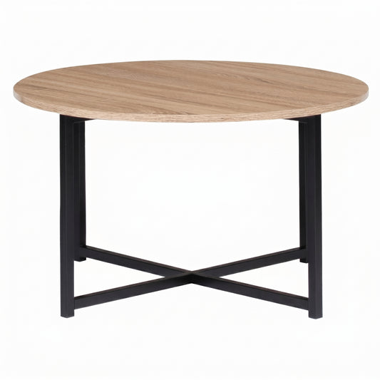 Table basse ronde industrielle 70 cm bois et métal noir – design moderne salon