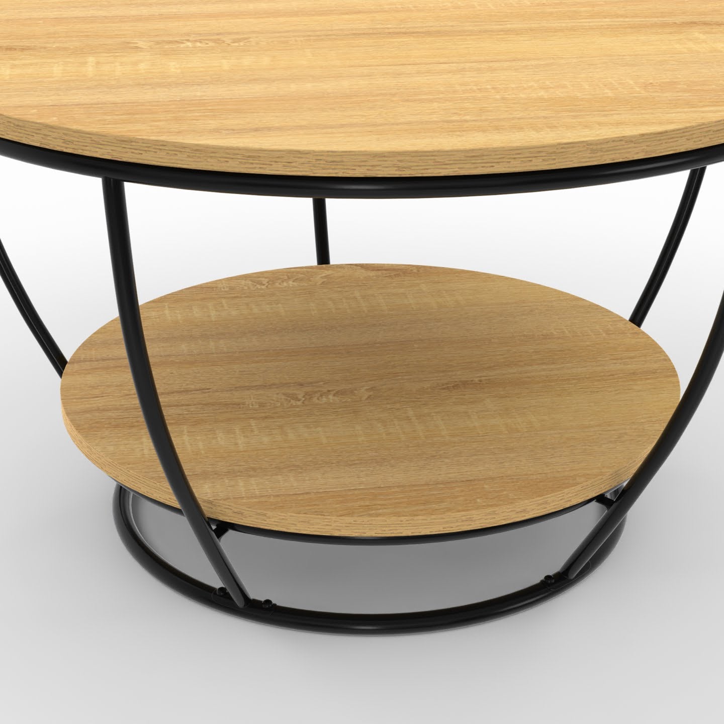 Table basse ronde double plateau bois et métal noir – style industriel – 70 cm